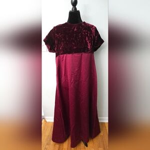 Cachet 20W Burgundy Satin and Velvet Short Sleeved Dress Empire Cherry Girl